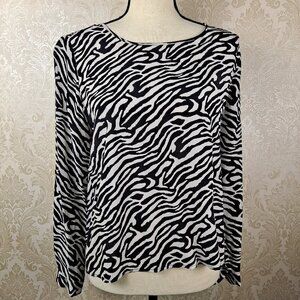 Dora Landa Sz Small Black/White Zebra Print Hi-Low Tunic 100% Silk Long Sleeves